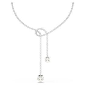 Matrix Y Necklace Crystal Pearl, Round Cut, White, Rhodium Plated Matrix Y Necklace Crystal Pearl, Round Cut, White, Rhodium Plated