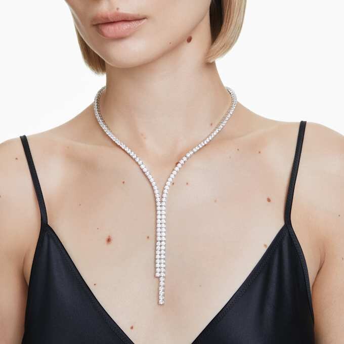 Matrix Y Necklace Round Cut, White, Rhodium Plated Matrix Y Necklace Round Cut, White, Rhodium Plated