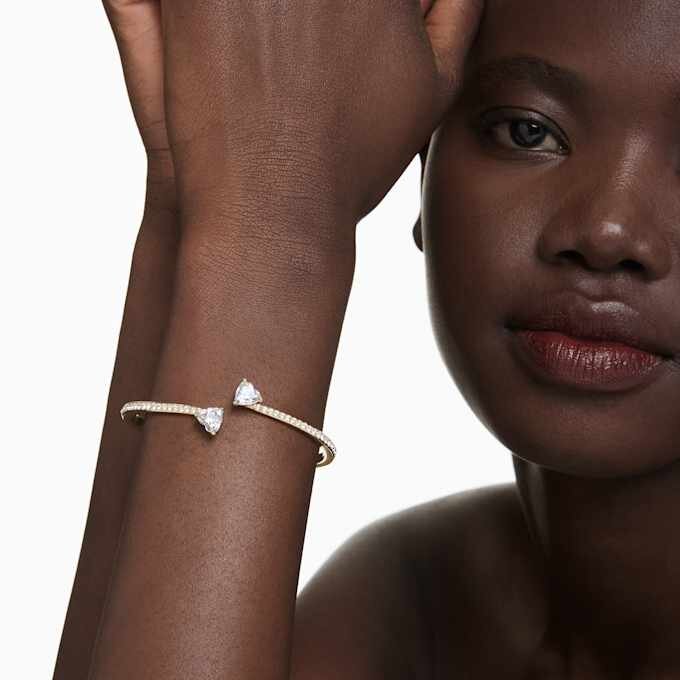 Mesmera Bangle Heart, White, Gold-Tone Plated Mesmera Bangle Heart, White, Gold-Tone Plated