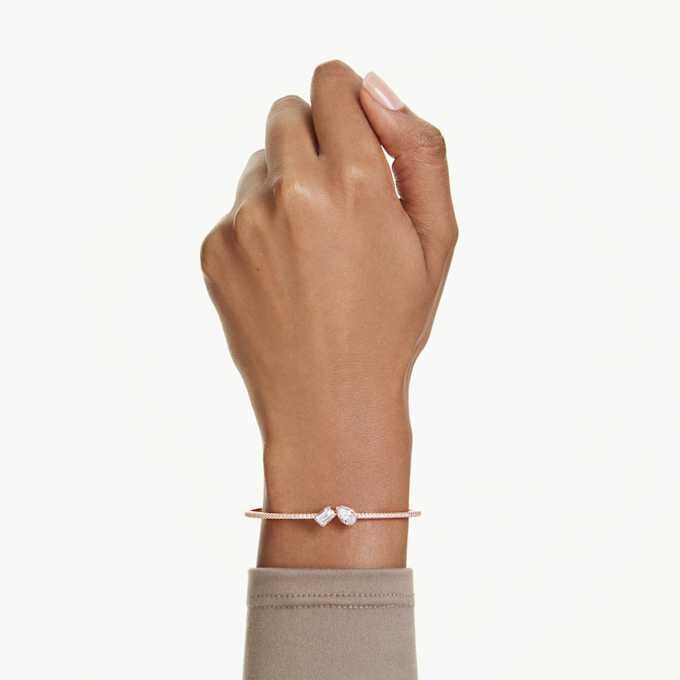 Mesmera Bangle Mixed Cuts, White, Rose Gold-Tone Plated Mesmera Bangle Mixed Cuts, White, Rose Gold-Tone Plated