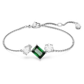 Mesmera Bracelet Mixed Cuts, Green, Rhodium Plated