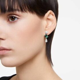 Mesmera Drop Earrings Mixed Cuts, Green, Rhodium Plated