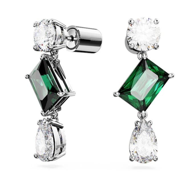 Mesmera Drop Earrings Mixed Cuts, Green, Rhodium Plated Mesmera Drop Earrings Mixed Cuts, Green, Rhodium Plated