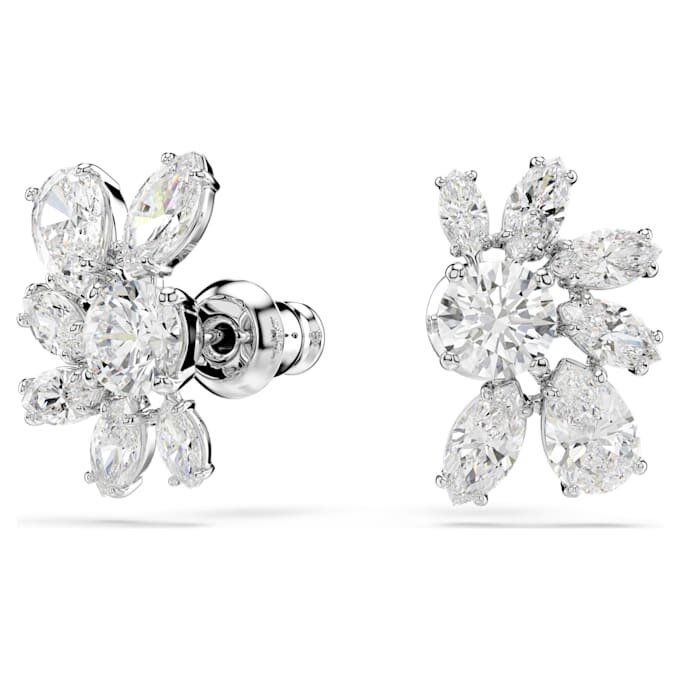 Mesmera Stud Earrings Mixed Cuts, Flower, White, Rhodium Plated Mesmera Stud Earrings Mixed Cuts, Flower, White, Rhodium Plated