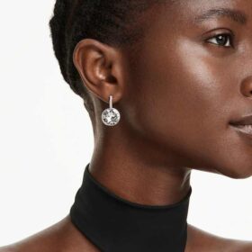 Millenia Drop Earrings Round Cut, White, Rhodium Plated