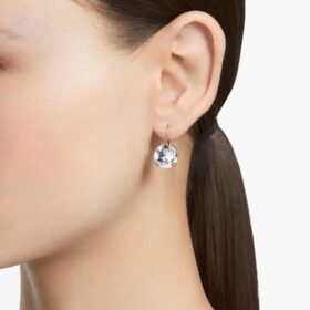 Millenia Drop Earrings Round Cut, White, Rhodium Plated