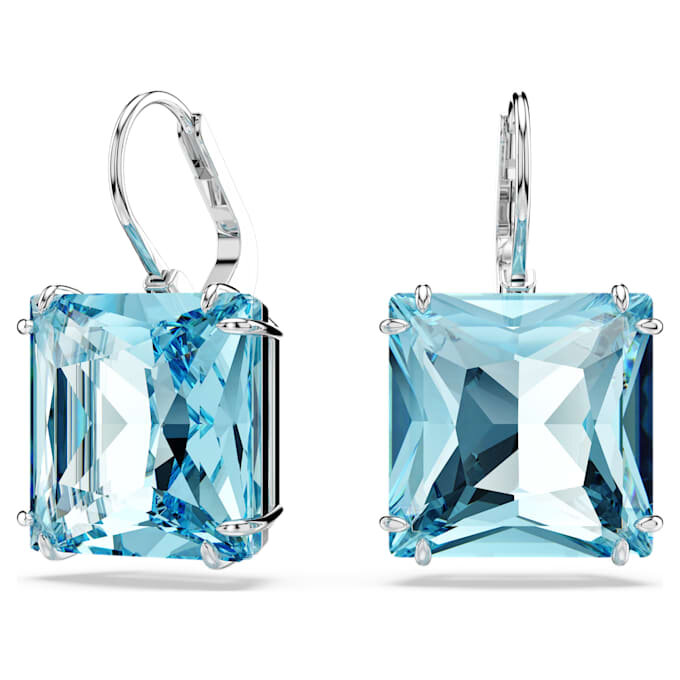 Millenia Drop Earrings Square Cut, Blue, Rhodium Plated Millenia Drop Earrings Square Cut, Blue, Rhodium Plated