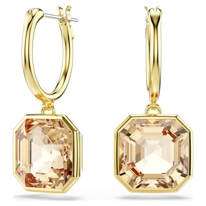 Millenia Drop Earrings Square Cut, Caramel, Gold-Tone Plated Millenia Drop Earrings Square Cut, Caramel, Gold-Tone Plated
