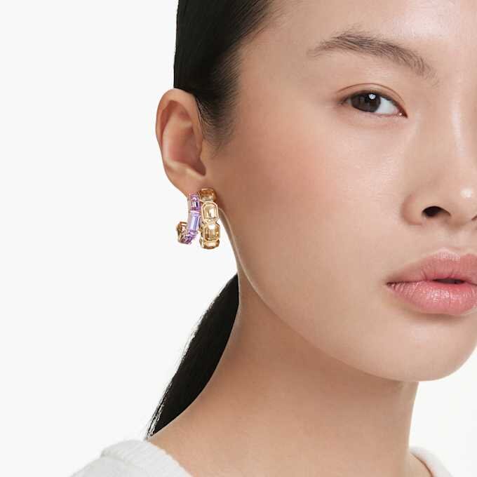Millenia Hoop Earrings Mixed Cuts, Multicolored, Gold-Tone Plated Millenia Hoop Earrings Mixed Cuts, Multicolored, Gold-Tone Plated