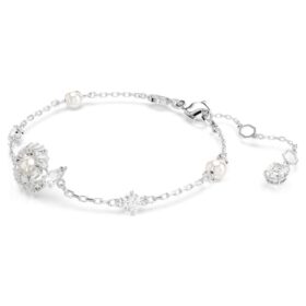 Snake Bracelet Crystal Pearl, Mixed Cuts, Year of the Snake, White, Rhodium Plated