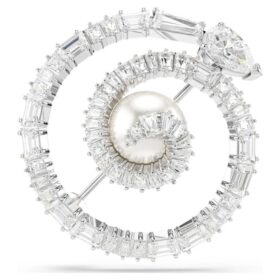 Snake Brooch Crystal Pearl, Mixed Cuts, Year of the Snake, White, Rhodium Plated