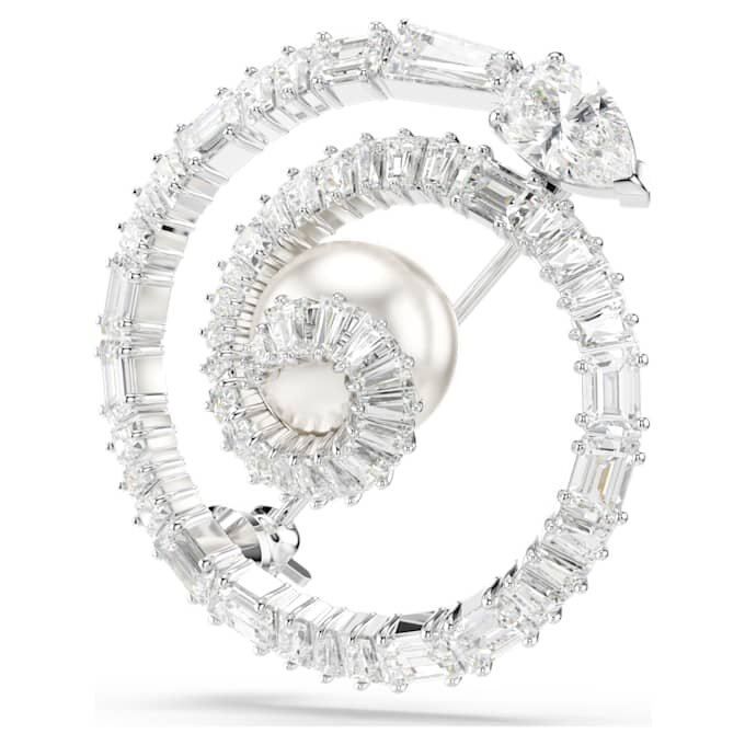 Snake Brooch Crystal Pearl, Mixed Cuts, Year of the Snake, White, Rhodium Plated Snake Brooch Crystal Pearl, Mixed Cuts, Year of the Snake, White, Rhodium Plated
