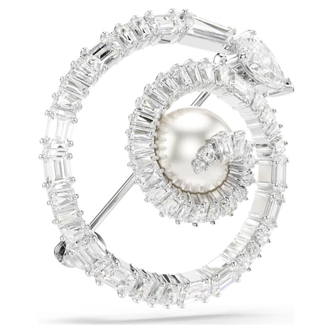 Snake Brooch Crystal Pearl, Mixed Cuts, Year of the Snake, White, Rhodium Plated Snake Brooch Crystal Pearl, Mixed Cuts, Year of the Snake, White, Rhodium Plated