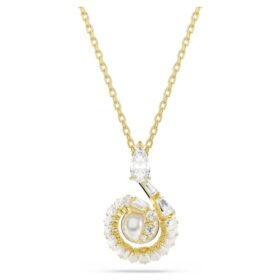 Snake Pendant Crystal Pearl, Mixed Cuts, Year of the Snake, White, Gold-Tone Plated