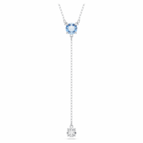 Stilla Attract Y Necklace Round Cut, Blue, Rhodium Plated