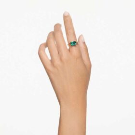 Stilla Cocktail Ring Rectangular Cut, Green, Gold-Tone Plated