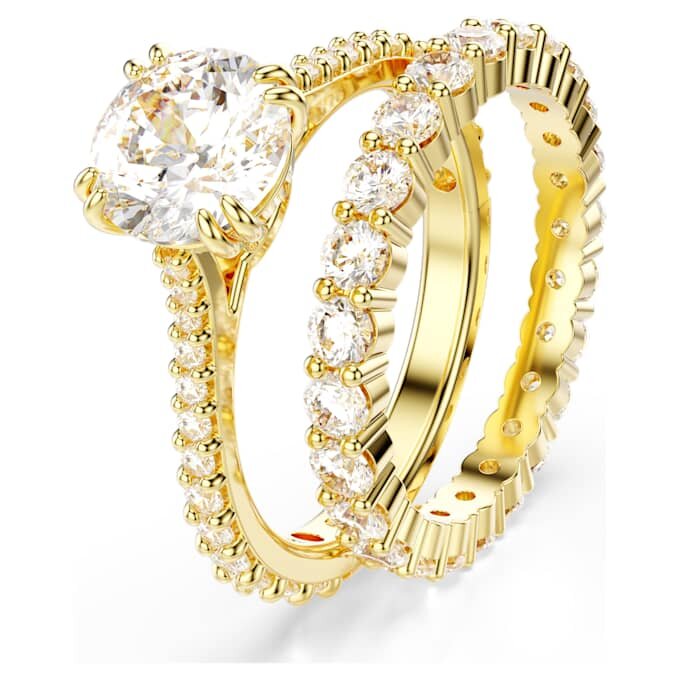 Stilla Ring Set (2), Round Cut, White, Gold-Tone Plated Stilla Ring Set (2), Round Cut, White, Gold-Tone Plated