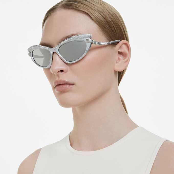 Sunglasses Cat-Eye Shape, Silver Tone Sunglasses Cat-Eye Shape, Silver Tone