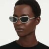 Sunglasses Oval Shape, 2 in 1 Clip-On, Sk7044, Silver Tone Sunglasses Oval Shape, 2 in 1 Clip-On, Sk7044, Silver Tone