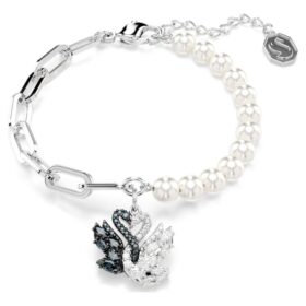 Swan Bracelet Crystal Pearl, Swan, Black, Mixed Metal Finish