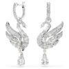 Swan Earrings Swan, White, Rhodium Plated Swan Earrings Swan, White, Rhodium Plated