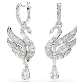 Swan Earrings Swan, White, Rhodium Plated Swan Earrings Swan, White, Rhodium Plated