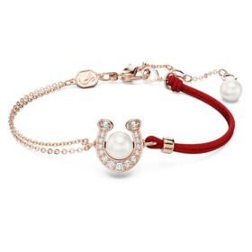 Symbolica Bracelet Crystal Pearl, Pavé, Horse Shoe, White, Rose Gold-Tone Plated
