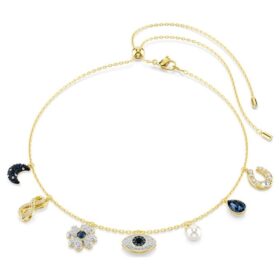 Symbolica Choker Crystal Pearl, Moon, Infinity, Clover, Evil Eye and Horseshoe, Blue, Gold-Tone Plated Symbolica Choker Crystal Pearl, Moon, Infinity, Clover, Evil Eye and Horseshoe, Blue, Gold-Tone Plated