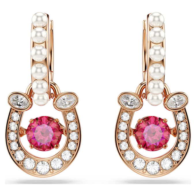 Symbolica Drop Earrings Crystal Pearl, Round Cut, Pavé, Horse Shoe, Red, Rose Gold-Tone Plated Symbolica Drop Earrings Crystal Pearl, Round Cut, Pavé, Horse Shoe, Red, Rose Gold-Tone Plated