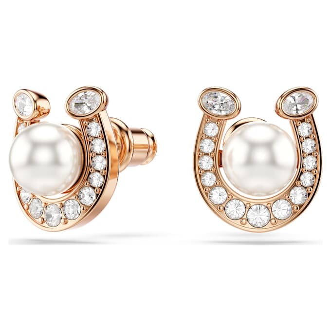 Symbolica Stud Earrings Crystal Pearl, Pavé, Horse Shoe, White, Rose Gold-Tone Plated Symbolica Stud Earrings Crystal Pearl, Pavé, Horse Shoe, White, Rose Gold-Tone Plated