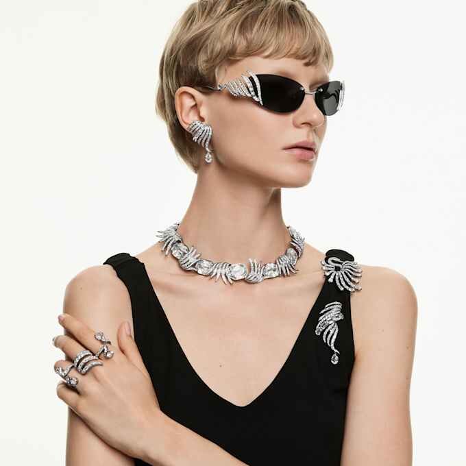 The Vienna Collection Open Ring Feather, White, Ruthenium Plated The Vienna Collection Open Ring Feather, White, Ruthenium Plated