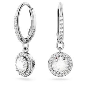 Una Angelic Drop Earrings Round Cut, Pavé, White, Rhodium Plated