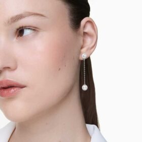 Una Angelic Drop Earrings Round Cut, White, Rhodium Plated