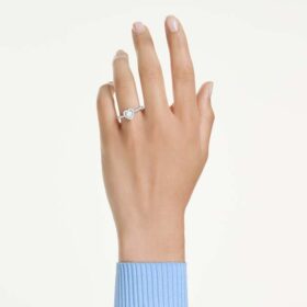 Una Angelic Motif Ring Mixed Cuts, Heart, White, Rhodium Plated