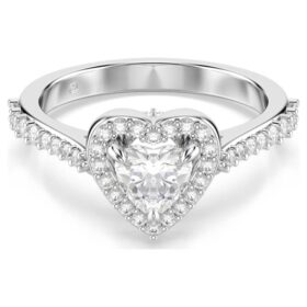 Una Angelic Motif Ring Mixed Cuts, Heart, White, Rhodium Plated