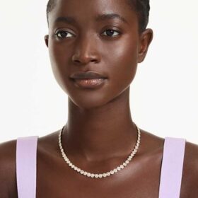 Una Angelic Necklace Round Cut, Small, White, Gold-Tone Plated