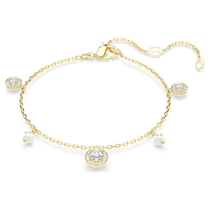 Una Angelic Strandage Crystal Pearl, Round Cut, White, Gold-Tone Plated Una Angelic Strandage Crystal Pearl, Round Cut, White, Gold-Tone Plated
