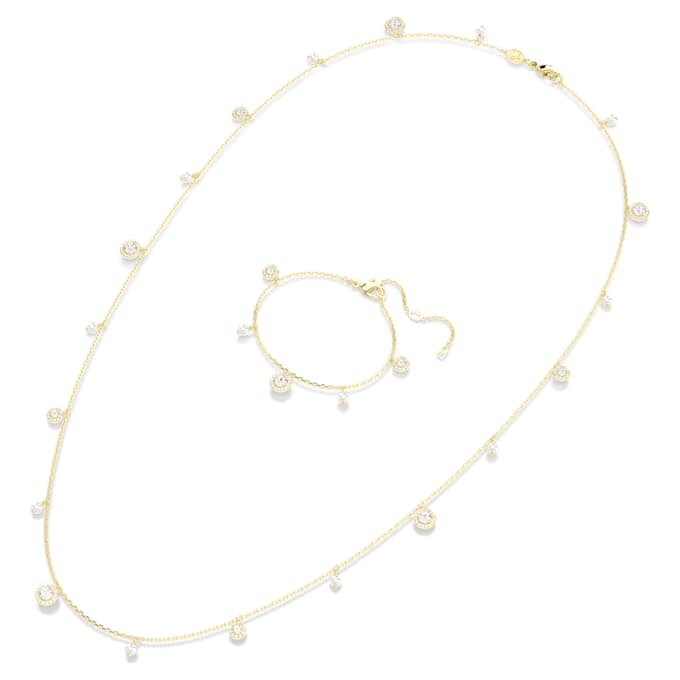 Una Angelic Strandage Crystal Pearl, Round Cut, White, Gold-Tone Plated Una Angelic Strandage Crystal Pearl, Round Cut, White, Gold-Tone Plated