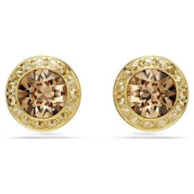 Una Angelic Stud Earrings Round Cut, Caramel, Gold-Tone Plated