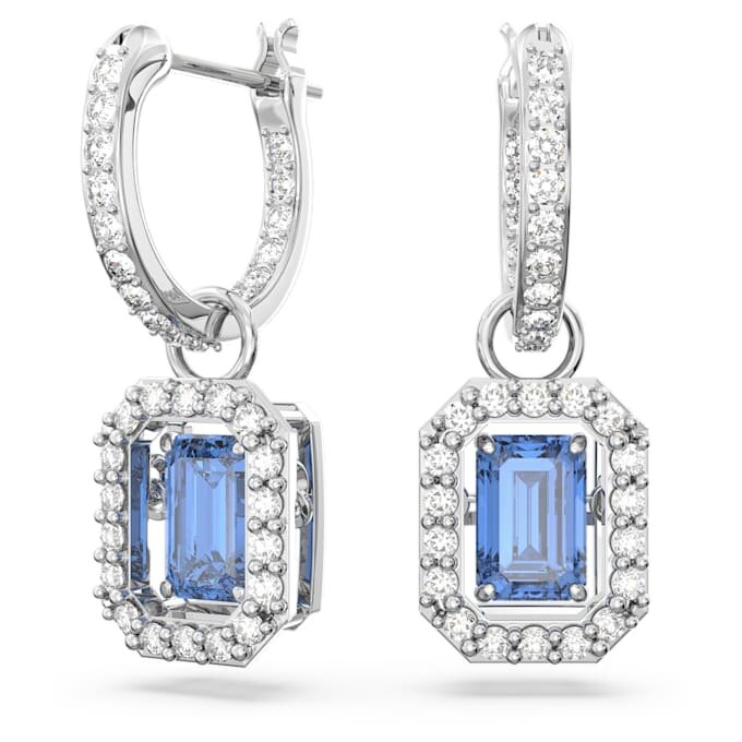 Una Drop Earrings Octagon Cut, Blue, Rhodium Plated Una Drop Earrings Octagon Cut, Blue, Rhodium Plated