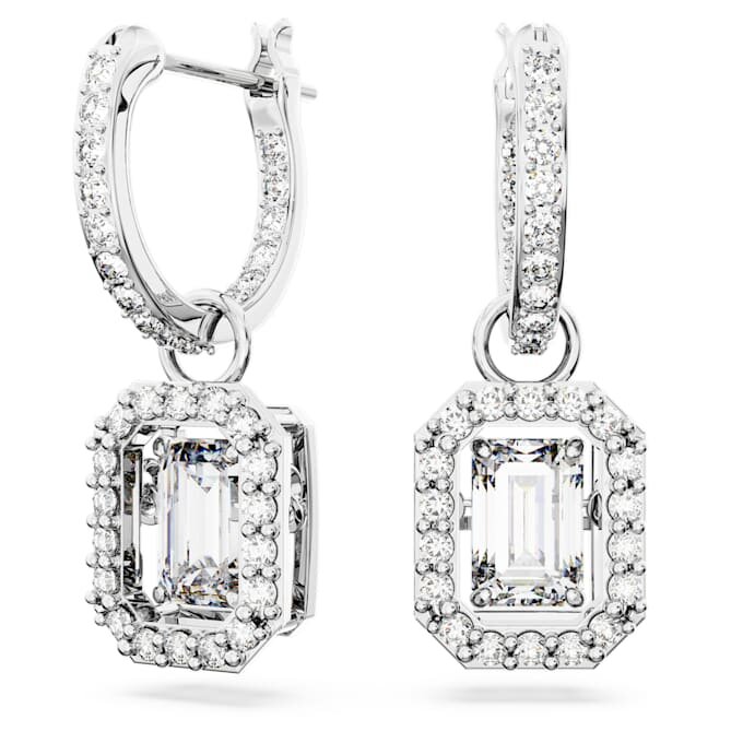 Una Drop Earrings Octagon Cut, White, Rhodium Plated Una Drop Earrings Octagon Cut, White, Rhodium Plated