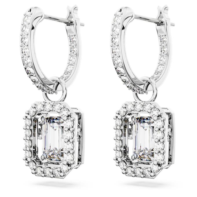 Una Drop Earrings Octagon Cut, White, Rhodium Plated Una Drop Earrings Octagon Cut, White, Rhodium Plated