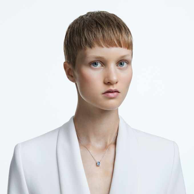 Una Necklace Octagon Cut, Blue, Rhodium Plated Una Necklace Octagon Cut, Blue, Rhodium Plated