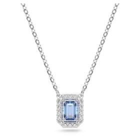 Una Necklace Octagon Cut, Blue, Rhodium Plated