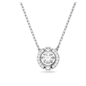 Una Necklace Round Cut, White, Rhodium Plated